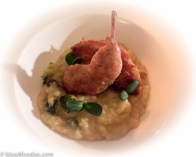 Quail breast with a cheddar and broccoli sauce