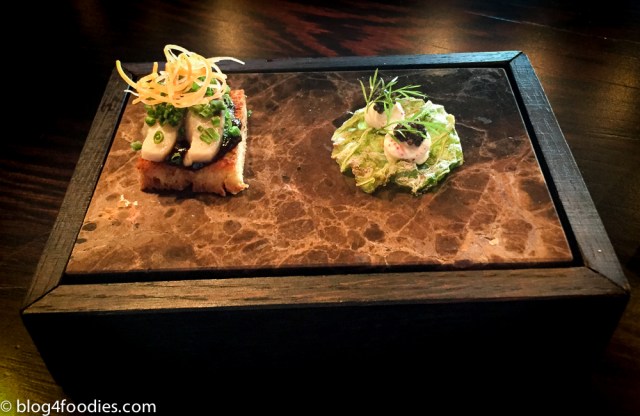 Klova Herring (left) and Savoy cabbage with caviar (right)