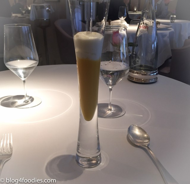 Mango, jasmine and and passion fruit soup