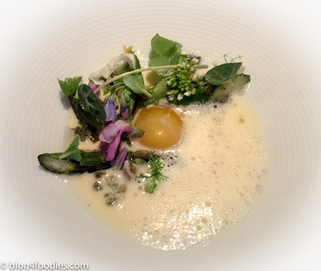 Wild Herbs, Grilled Asparagus, Smoked Pork Fat & Melted "Vesterhavs" Cheese