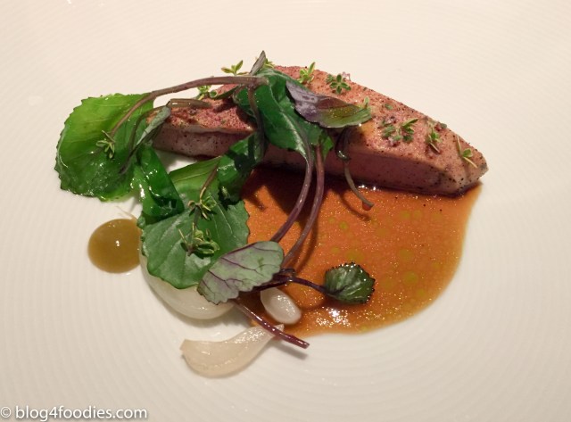 Pork, Pickled Young Garlic, Pine & Black Currants Leaves