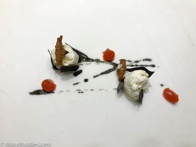 Croissant ice-cream with chocolate, black sesame and papaya sweet sour ketchup!!